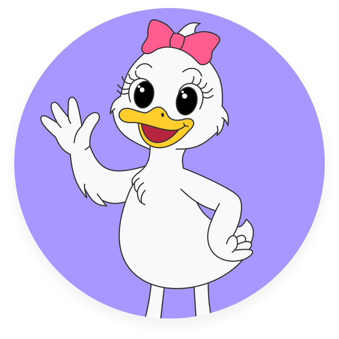 Teeny the duck mascot waving